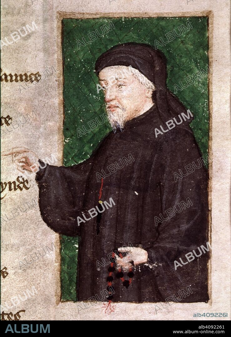 Geoffrey Chaucer. The Regimen of Princes. Early 15th century. (Miniature) Portrait of Geoffrey Chaucer  Image taken from The Regimen of Princes.  Originally published/produced in Early 15th century. . Source: Harley 4866, f.88.