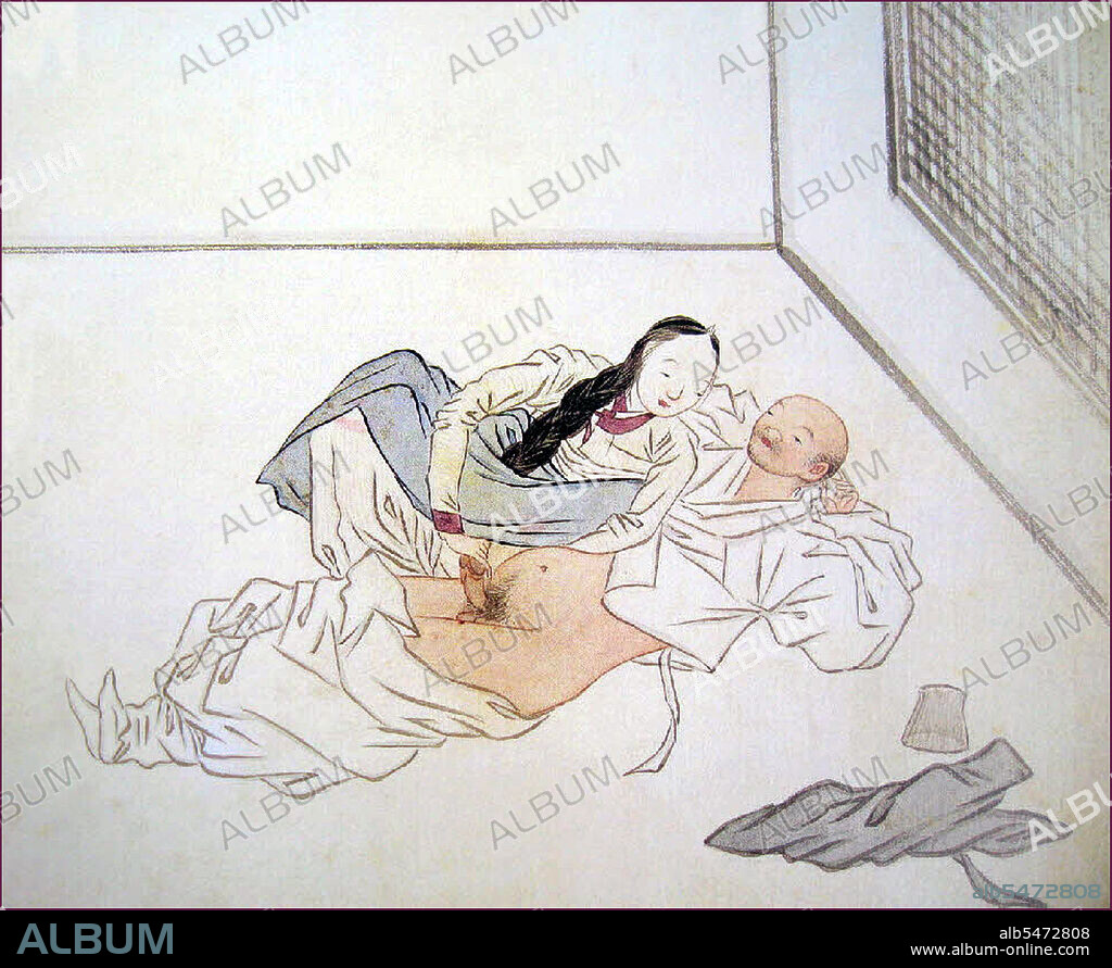 Korea: Erotic painting of sexual foreplay attributed to Joseon Period  painter Shin Yun-bok (1758-?). - Album alb5472808