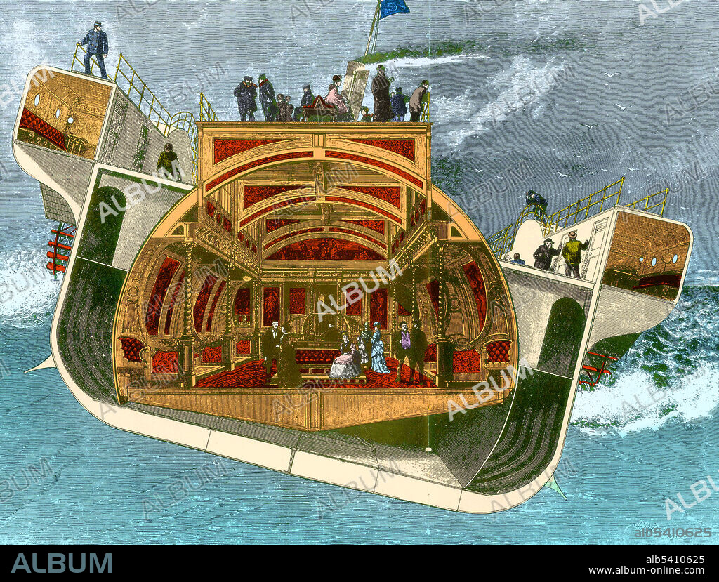 The SS Bessemer (also called the Bessemer Saloon) was an experimental Victorian cross-Channel passenger paddle steamer with a swinging cabin, a concept devised by the engineer and inventor Henry Bessemer, intended to combat seasickness. Bessemer, a severe seasickness sufferer, devised in 1868 the idea of a ship whose passenger cabin, the Saloon, would be suspended on gimbals and kept horizontal mechanically to isolate the occupants from the ship's motion: an idea he patented in December 1869. The ship sailed from Dover to Calais on a private trial in April 1875. On arrival, it sustained damage to a paddlewheel when it hit the pier at Calais, due to its failure to answer to the helm at slow speed. The first and only public voyage took place on May 8, 1875, the ship sailing with the swinging cabin locked. After two attempts to enter the harbour, it crashed into the Calais pier again, this time demolishing part of it.