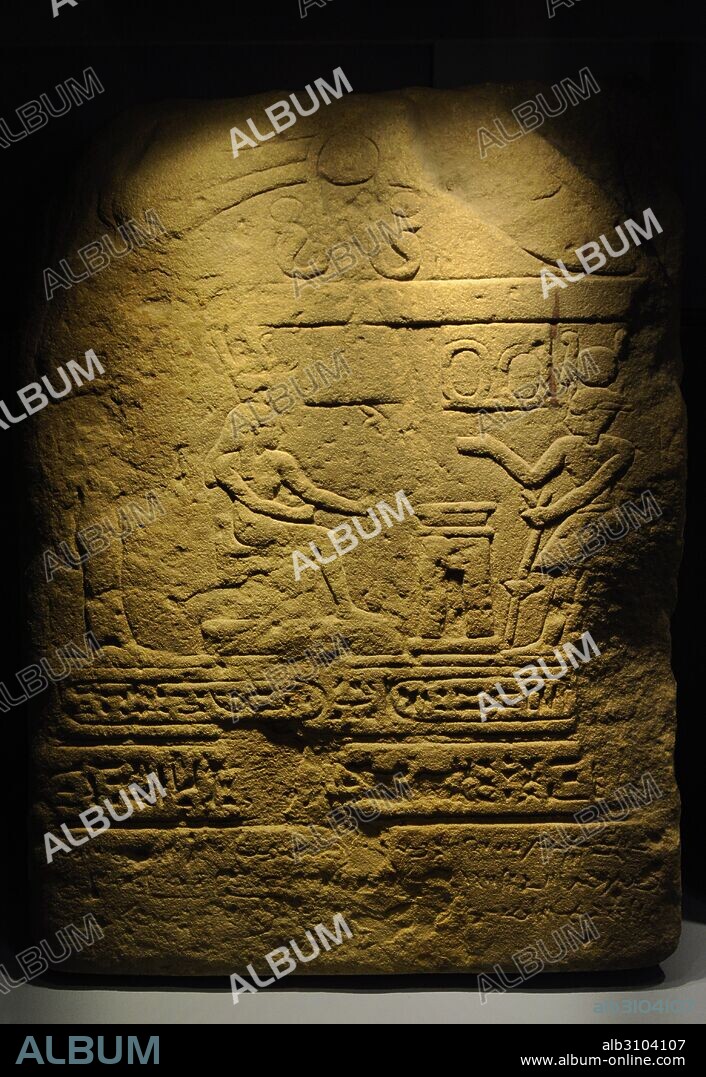 Stele depicting and offering scene. Includes demotic and hieroglyphic writing. Egypt. Museum of Mediterranean and Near Eastern Antiquities. Stockholm. Sweden.