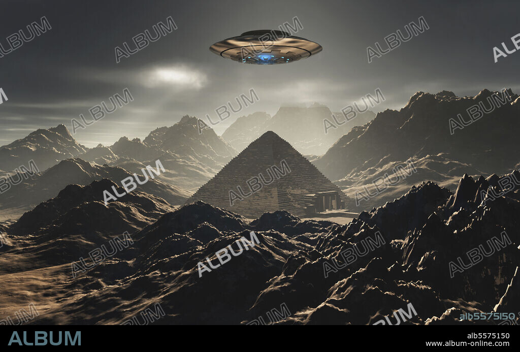 A flying saucer hovering over a pyramid in the Antarctic, associated with the alien Nazi base 211.