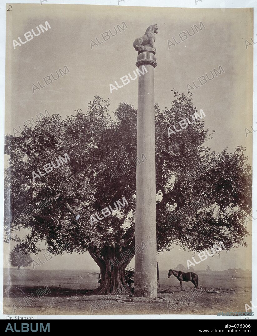 BENJAMIN SIMPSON. Asokan Edict Pillar. Archaeological Survey Of India Collections: India. India, c.1860s. A side view of the Asokan Edict Pillar, Lauriya Nandangarh, Champaran district.  Image taken from Archaeological Survey Of India Collections: India Museum Series.  Originally published/produced in India, c.1860s. . Source: OIOC Photo 1002/(27),.