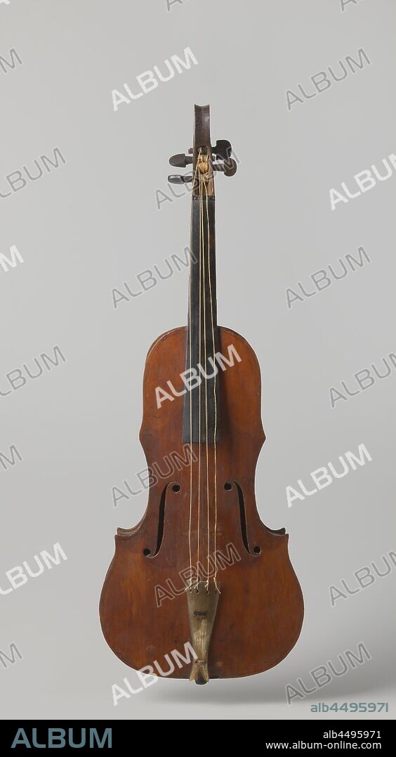 Violin with a castle in relief at the back, Violin of strange shape. On ...