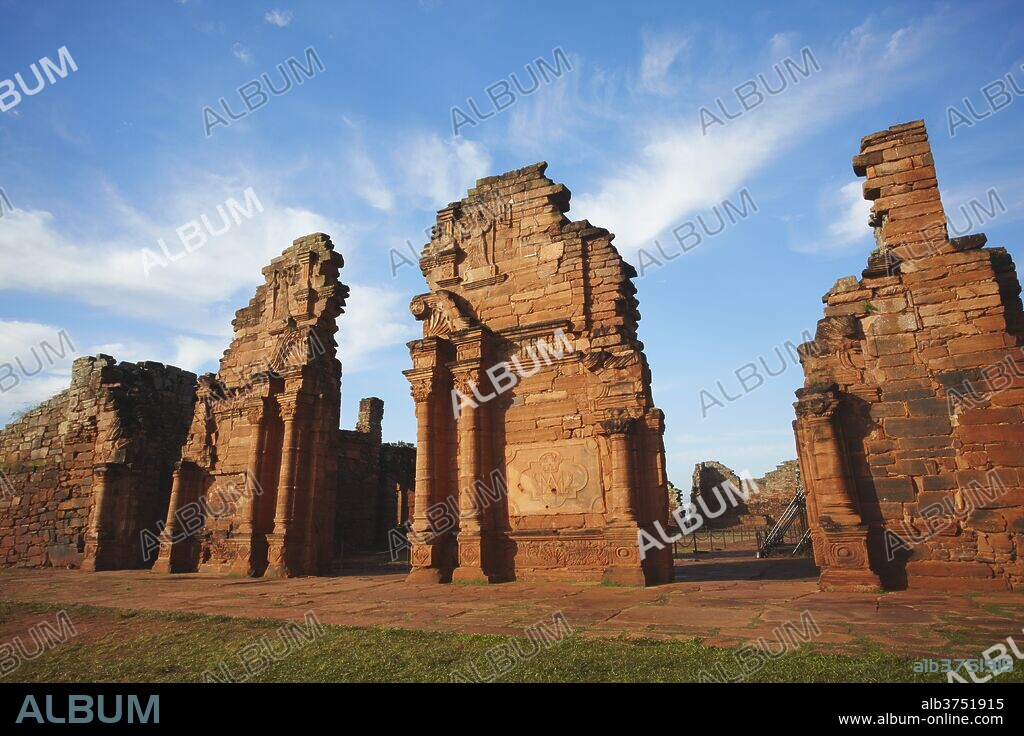 Ruins of mission at San Ignacio Mini, UNESCO World Heritage Site, Misiones, Argentina, South America.