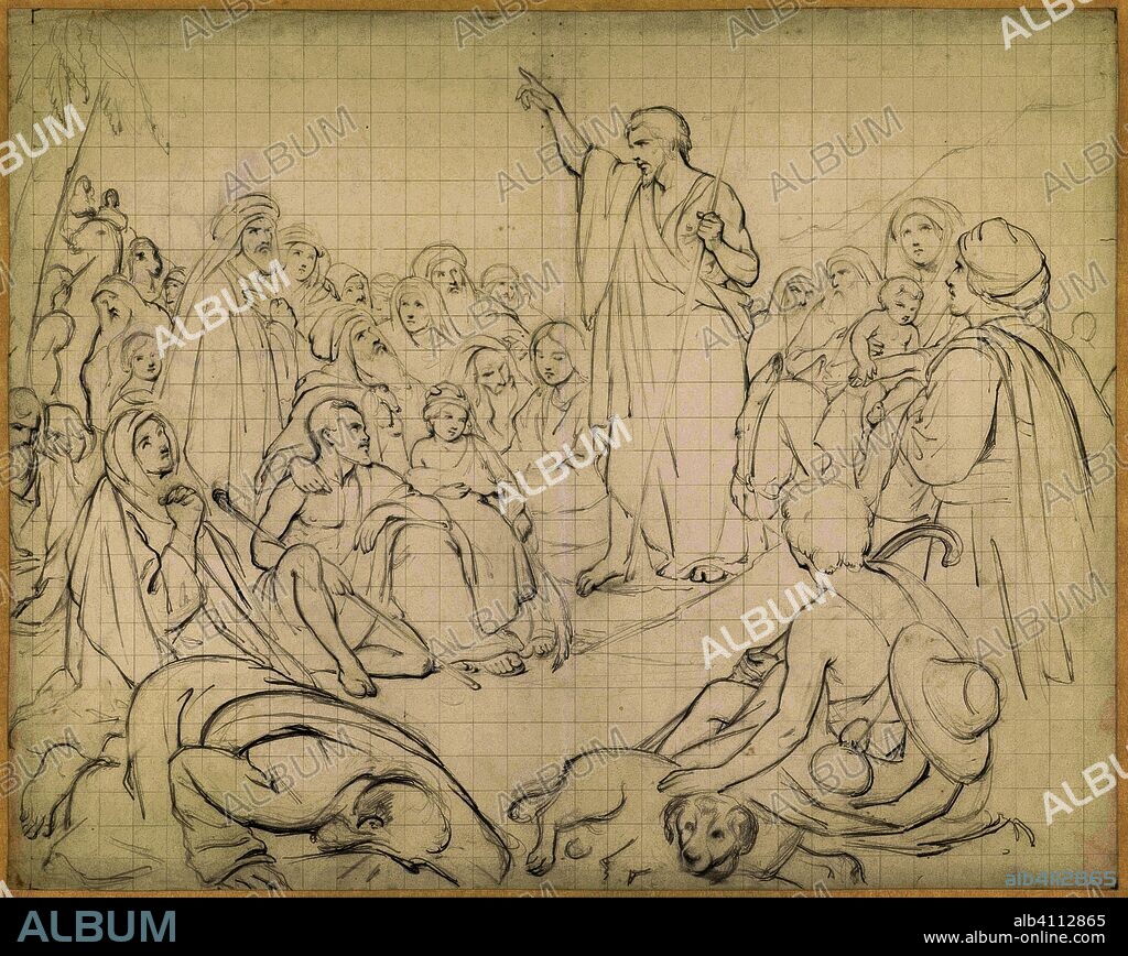 Design drawing for the preaching of John the Baptist in the desert. Measurements: h 454 mm × w 574 mm.