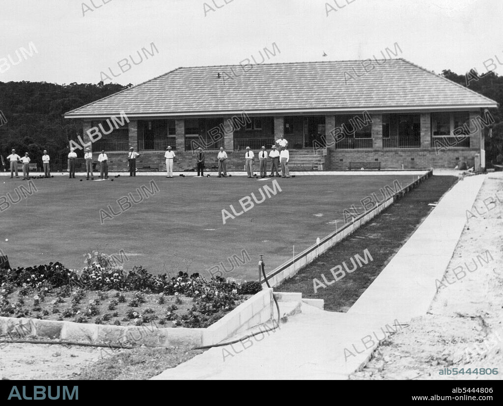 Lindfield bowling Club is being officially opened today by NSWBA president George Carson. Picture shows the clubhouse and greens, constructed at a cost of £33,000. December 06, 1952.