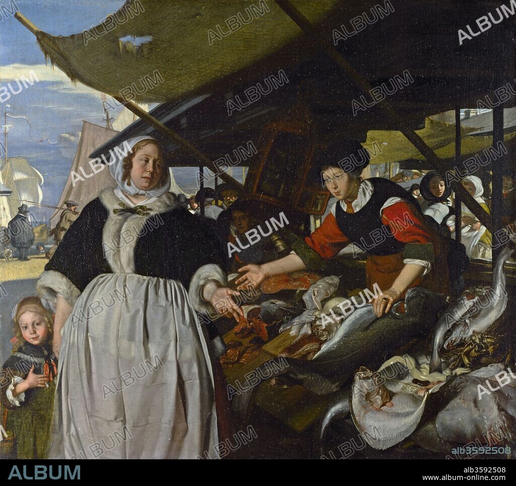 EMANUEL DE WITTE. Adriana van Heusden and her Daughter at the New Fish market in Amsterdam.