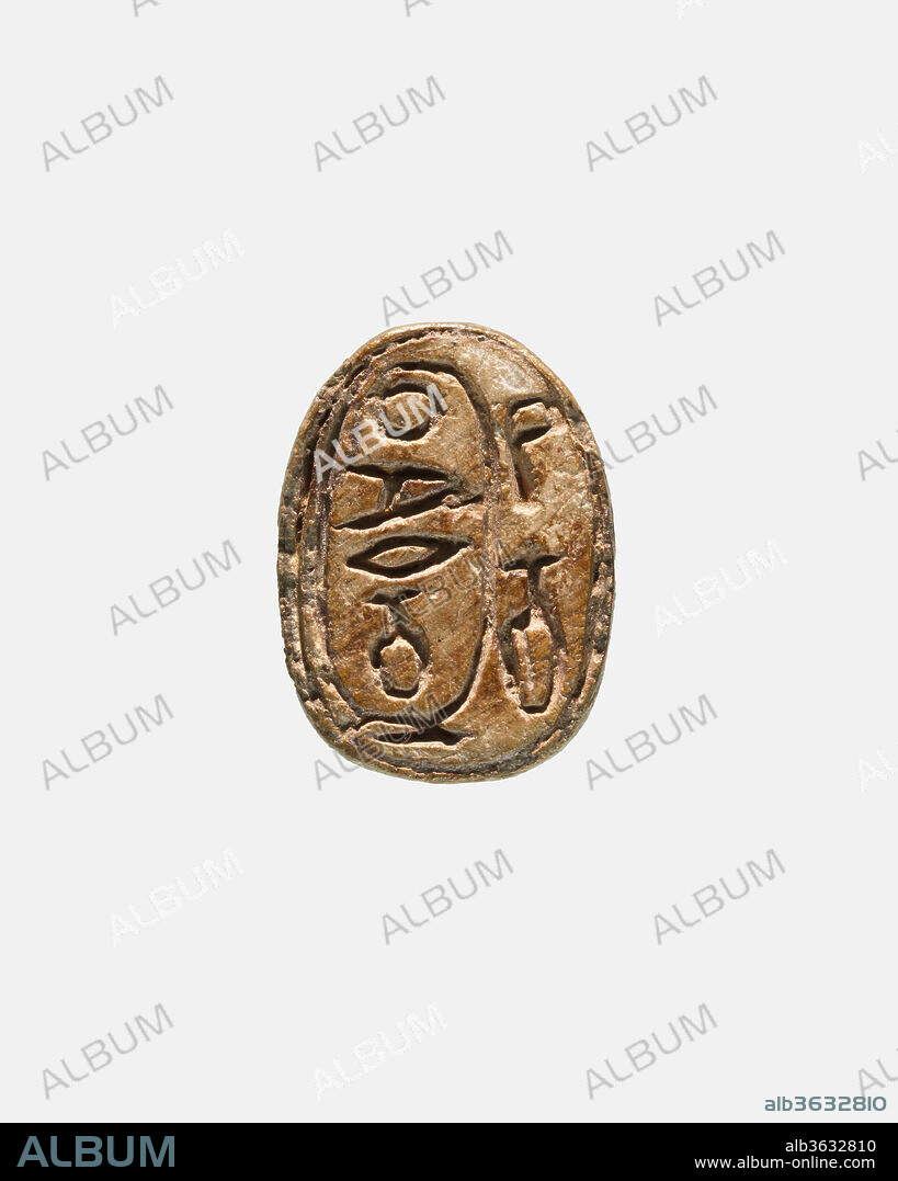 Scarab of King Ay. Dimensions: L. 1.9 × W. 1.4 × H. 0.7 cm (3/4 × 9/16 × 1/4 in.). Dynasty: Dynasty 13-17. Date: ca. 1802-1550 B.C..
Scarab shaped seal inscribed with the prenomen of Ay: "the good god Merneferre.".