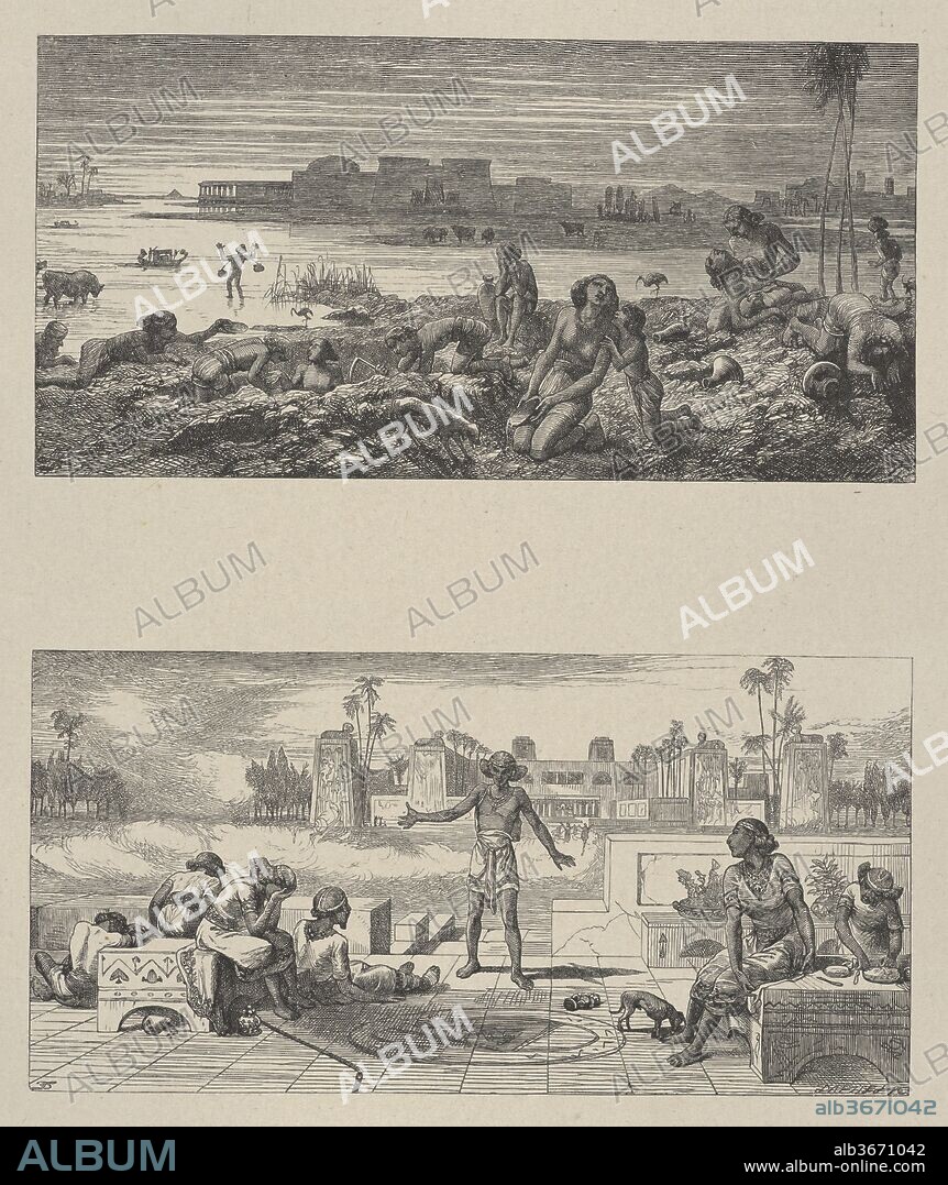 The Water Turned Into Blood-The Boils and Blanes (Dalziels' Bible Gallery). Artist: Thomas Dalziel (British, Wooler, Northumberland 1823-1906 Herne Bay, Kent). Dimensions: Image: 3 7/16 × 6 15/16 in. (8.8 × 17.6 cm)
Image: 3 7/16 × 6 15/16 in. (8.8 × 17.6 cm)
India sheet: 10 1/2 in. × 9 in. (26.7 × 22.8 cm)
Mount: 16 3/8 in. × 12 15/16 in. (41.6 × 32.9 cm). Engraver: Dalziel Brothers (British, active 1839-1893). Printer: Camden Press (British, London). Publisher: Scribner and Welford (New York, NY). Date: 1865-81.