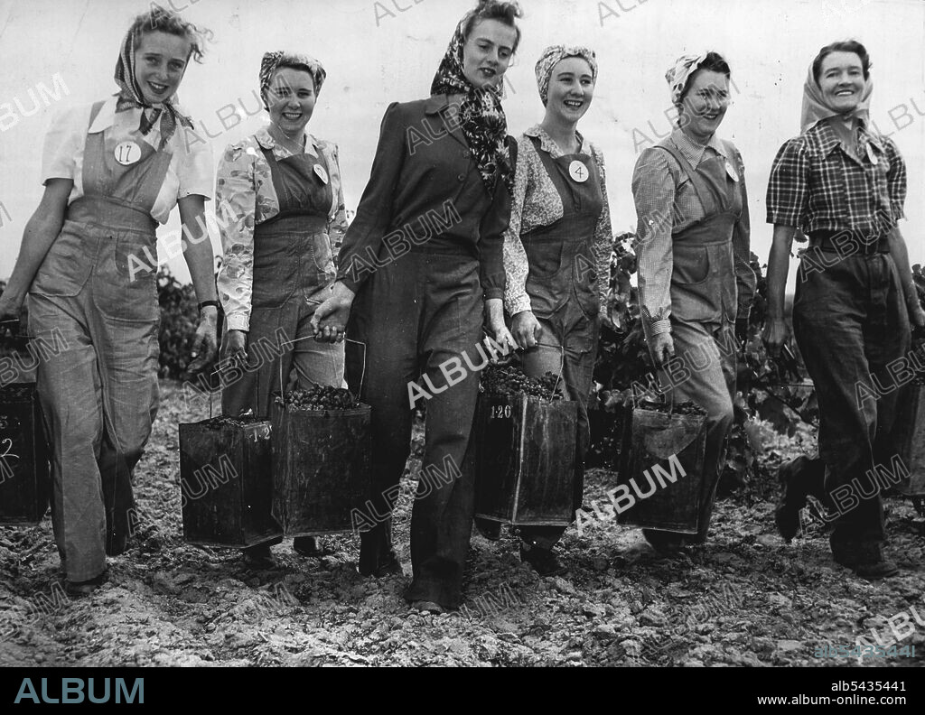 Vintage Festival at Nur100tpa S. Aust. Some of the girls in colorful  overalls that looks part in grape picking contest. L to R: Miss J. Liersch,  Miss G. Leske, Miss B. Bra -