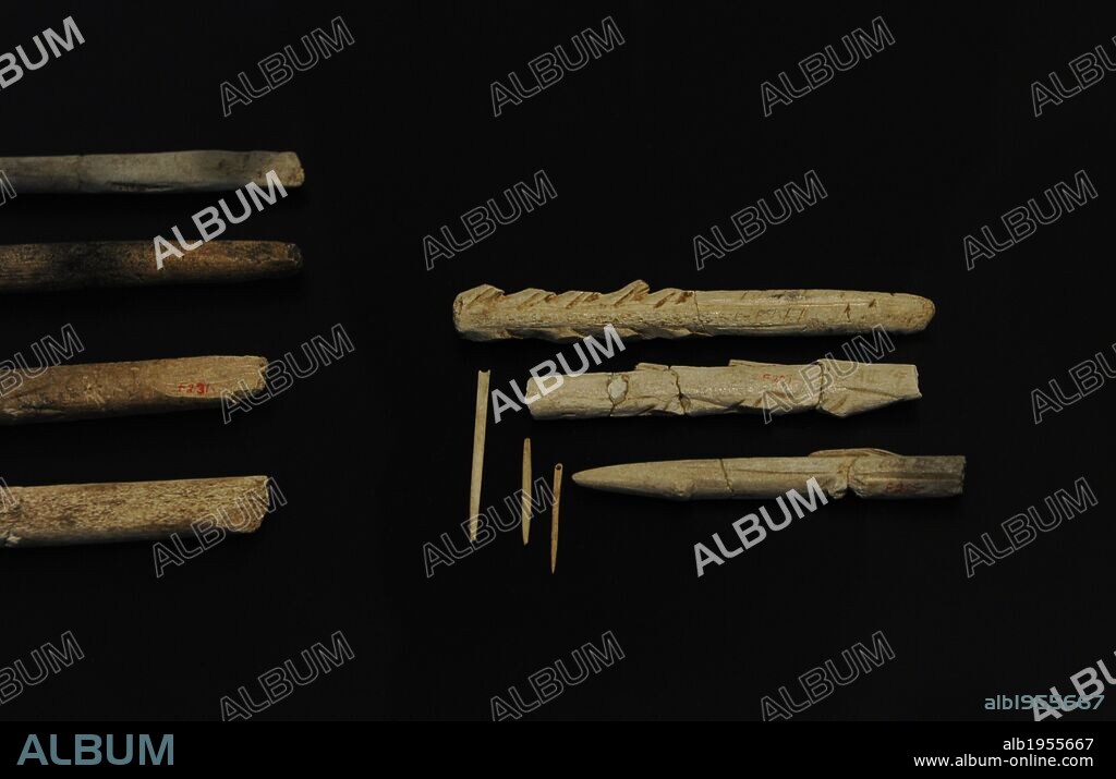 Tools of flint and animal bones. Performed by Homo sapiens (Cro