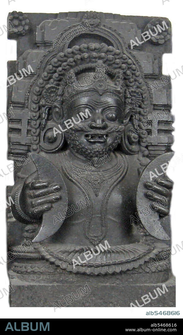 In Hindu mythology, Rahu is a snake that swallows the sun or the moon causing eclipses. He is depicted in art as a dragon with no body riding a chariot drawn by eight black horses. Rahu is one of the navagrahas (nine planets) in Vedic astrology. The Rahu kala (time of day under the influence of Rahu) is considered inauspicious. According to legend, during the Samudra manthan, the asura Rahu drank some of the divine nectar. But before the nectar could pass his throat, Mohini (the female avatar of Vishnu) cut off his head. The head, however, remained immortal. It is believed that this immortal head occasionally swallows the sun or the moon, causing eclipses. Then, the sun or moon passes through the opening at the neck, ending the eclipse. Astronomically (as per Hindu Astrology), Rahu and Ketu denote the two points of intersection of the paths of the Sun and the Moon as they move around the celestial sphere. Therefore, Rahu and Ketu are respectively called the north and the south lunar nodes. The fact that eclipses occur when Sun and Moon are at one of these points gives rise to the myth of the swallowing of the Sun. Rahu is a legendary master of deception who signifies cheaters, pleasure seekers, operators in foreign lands, drug dealers, poison dealers, insincere and immoral acts, etc. It is the significator of an irreligious person, an outcast, harsh speech, logical fallacy, falsehoods, uncleanliness, abdominal ulcers, bones, and transmigration. Rahu is instrumental in strengthening one's power and converting even an enemy into a friend. In Buddhism Rahu is one of the krodhadevatas (terror-inspiring gods).