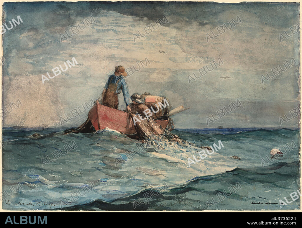 WINSLOW HOMER. Hauling in the Nets. Dated: 1887. Dimensions: sheet: 35.6 × 50.8 cm (14 × 20 in.). Medium: watercolor over graphite on wove paper.