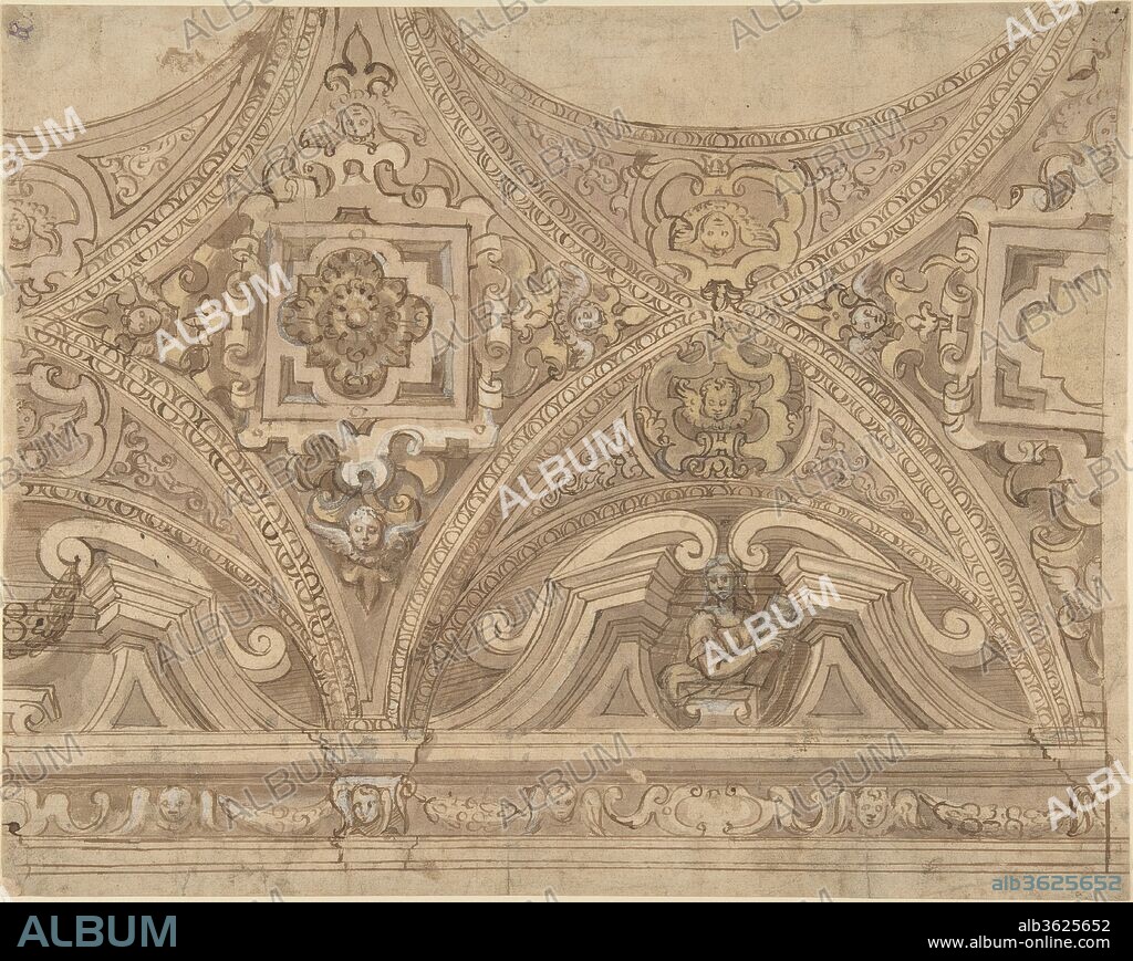 Design for part of a Vaulted Ceiling of a Church. Artist: Anonymous, Italian, 17th century. Dimensions: sheet: 11 15/16 x 15 1/16 in. (30.4 x 38.2 cm). Date: 17th century.