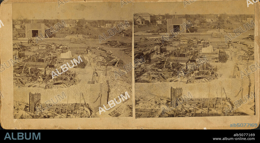 View of tornado damage., still image, Stereographs, 1850 - 1930.