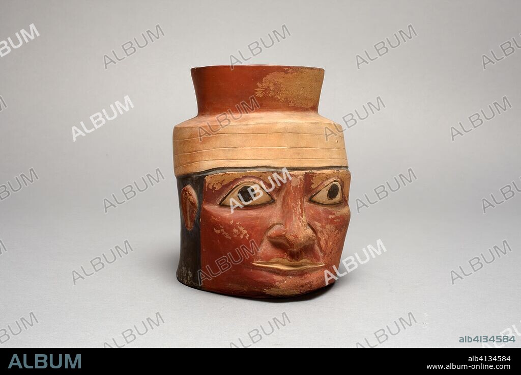 Neck of a Large Ceremonial Jar in the Form of a Head. Tiwanaku-Wari; South coast, Peru. Date: 700 AD-800 AD. Dimensions: 19.4 × 15.9 cm (7 5/8 × 6 1/4 in.). Ceramic and pigment. Origin: Bolivia.