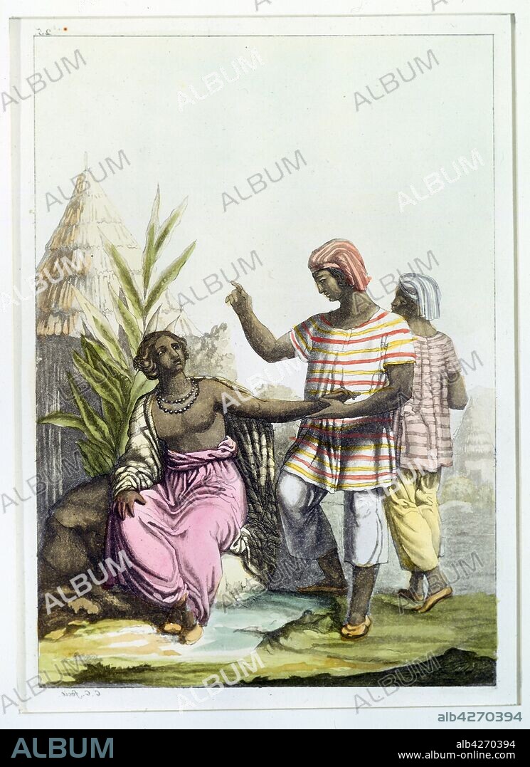 1827 illustration depicting Mandika tribal people. The Mandinka (also known  as Mandenka, Mandinko, Mandingo, Manding or Malinke) are an African ethnic  group with an estima - Album alb4270394