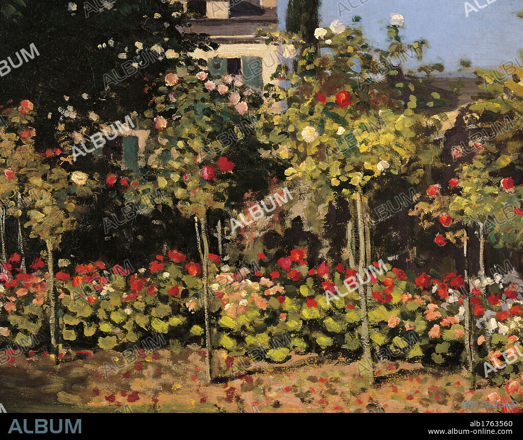 Garden at Sainte-adresse by Claude Monet Black Frame Oil Canvas Canvas Print 24 in. x 19 in. - Plastic