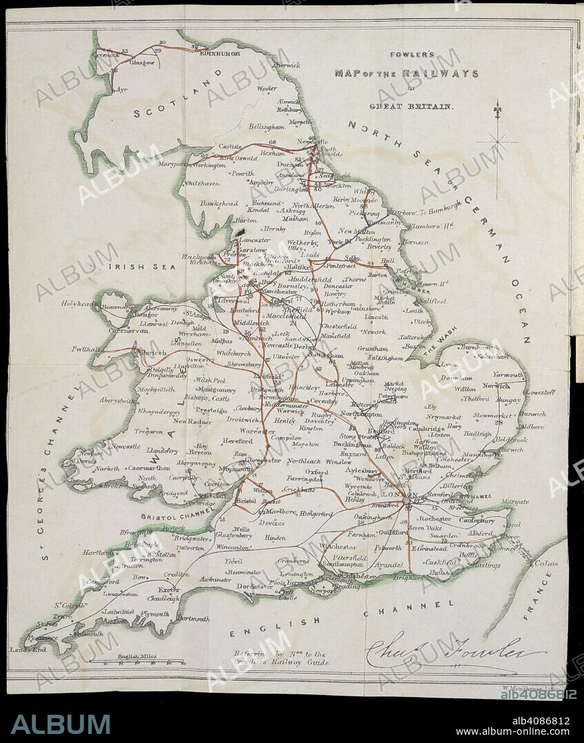 Railway map. Fowler's Railway traveller's guide ... Second edit. Leeds, etc., [1841?]. Fowler's map of the Railways in Great Britain.  Image taken from Fowler's Railway traveller's guide Second edition, enlarged.  Originally published/produced in Leeds, etc., [1841?]. . Source: 1606/1392,. Language: English.