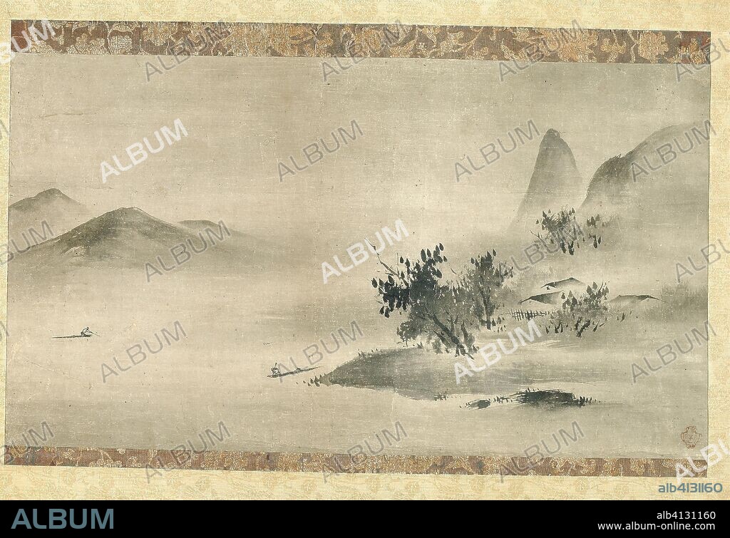 Ink Landscape. Kano Motonobu; Japanese, 1476-1559. Date: 1499-1599. Dimensions: 41.9 x 74.4 cm. Hanging scroll, ink on paper. Origin: Japan.