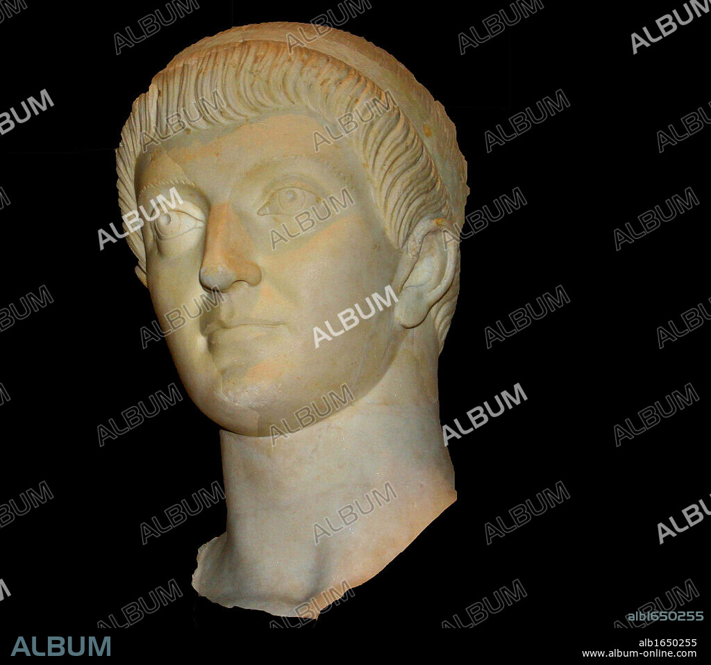 Bust of Roman Emperor Constans (reigned 337-350). Marble, second third of the 4th century, Louvre , Paris.