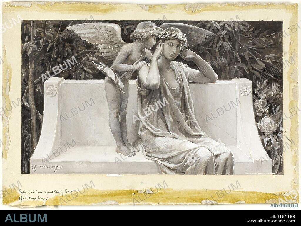 Pale Grew Her Immortality, For Woe of All These Lovers. Will Hicock Low; American, 1853-1932. Date: 1885. Dimensions: 276 x 401 mm. Brown and white gouache on cream wood-pulp laminate board. Origin: United States.