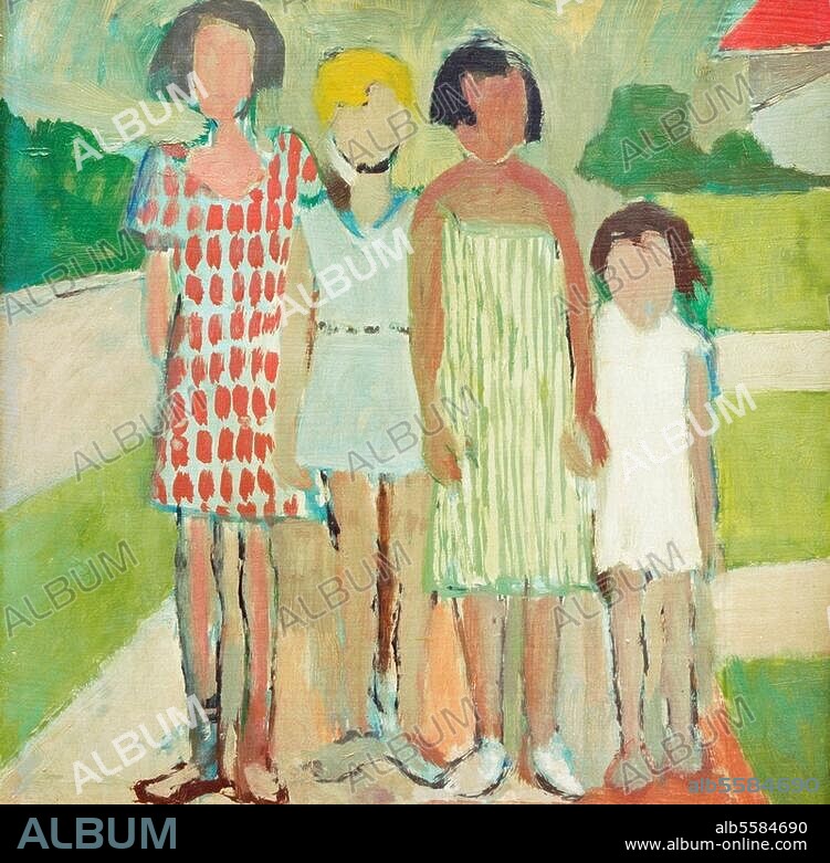 ALEX KATZ. Katz, Alex born 1927. "Four Children", 1951/52. Oil on hardboard, 45.7 × 45.7 cm. Waterville, Colby College Museum of Art.