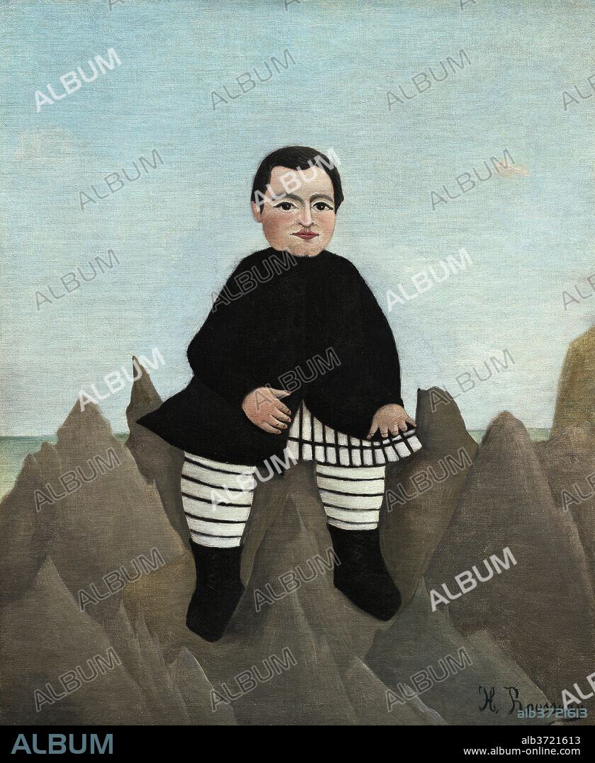 HENRI ROUSSEAU. Boy on the Rocks. Dated: 1895/1897. Dimensions: overall: 55.4 x 45.7 cm (21 13/16 x 18 in.)  framed: 84.1 x 74.3 cm (33 1/8 x 29 1/4 in.). Medium: oil on linen.