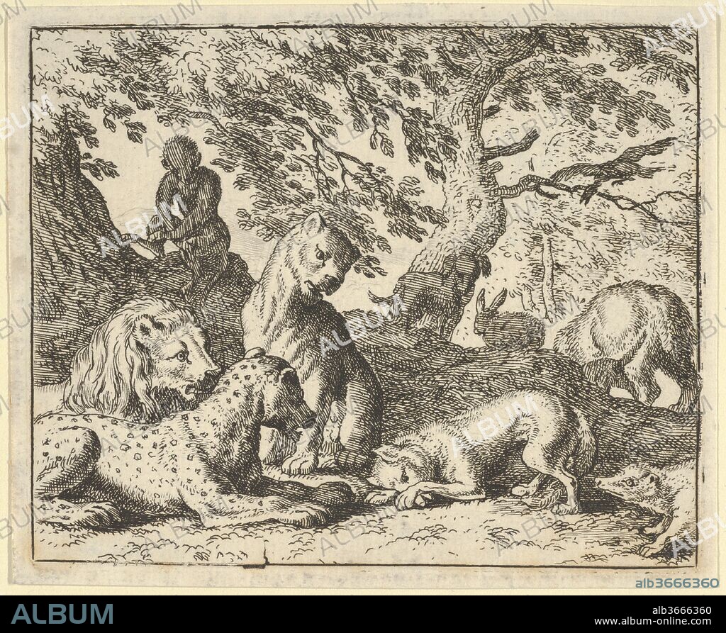 Renard Falsely Accuses His Father of Conspiring Against the Lion from Hendrick van Alcmar's Renard The Fox. Artist: Allart van Everdingen (Dutch, Alkmaar 1621-1675 Amsterdam). Dimensions: Plate: 3 5/8 × 4 1/2 in. (9.2 × 11.4 cm)
Sheet: 3 15/16 × 4 3/4 in. (10 × 12.1 cm). Date: 1650-75.