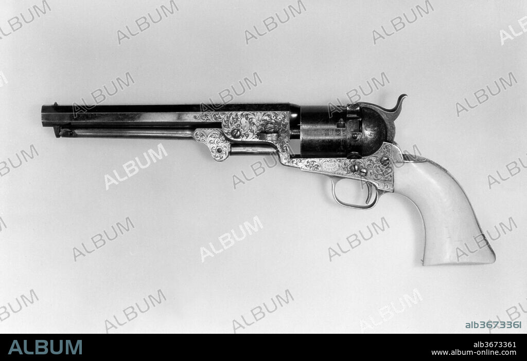 Colt Model 1851 Navy Revolver with Thuer Conversion for Self-Contained Cartridges, Serial no. 27060. Culture: American, Hartford, Connecticut. Dimensions: L. 13 in. (33.02 cm); L. of barrel 7 1/2 in. (19.05 cm); Cal. .36 in. (9 mm). Manufacturer: Samuel Colt (American, Hartford, Connecticut 1814-1862). Date: 1853; converted for cartidges, ca. 1868-71.