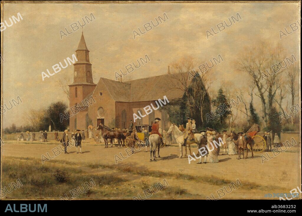 Old Bruton Church, Williamsburg, Virginia, in the Time of Lord Dunmore. Artist: Alfred Wordsworth Thompson (1840-1896). Dimensions: 18 x 27 1/8 in. (45.7 x 68.9 cm). Date: 1893.