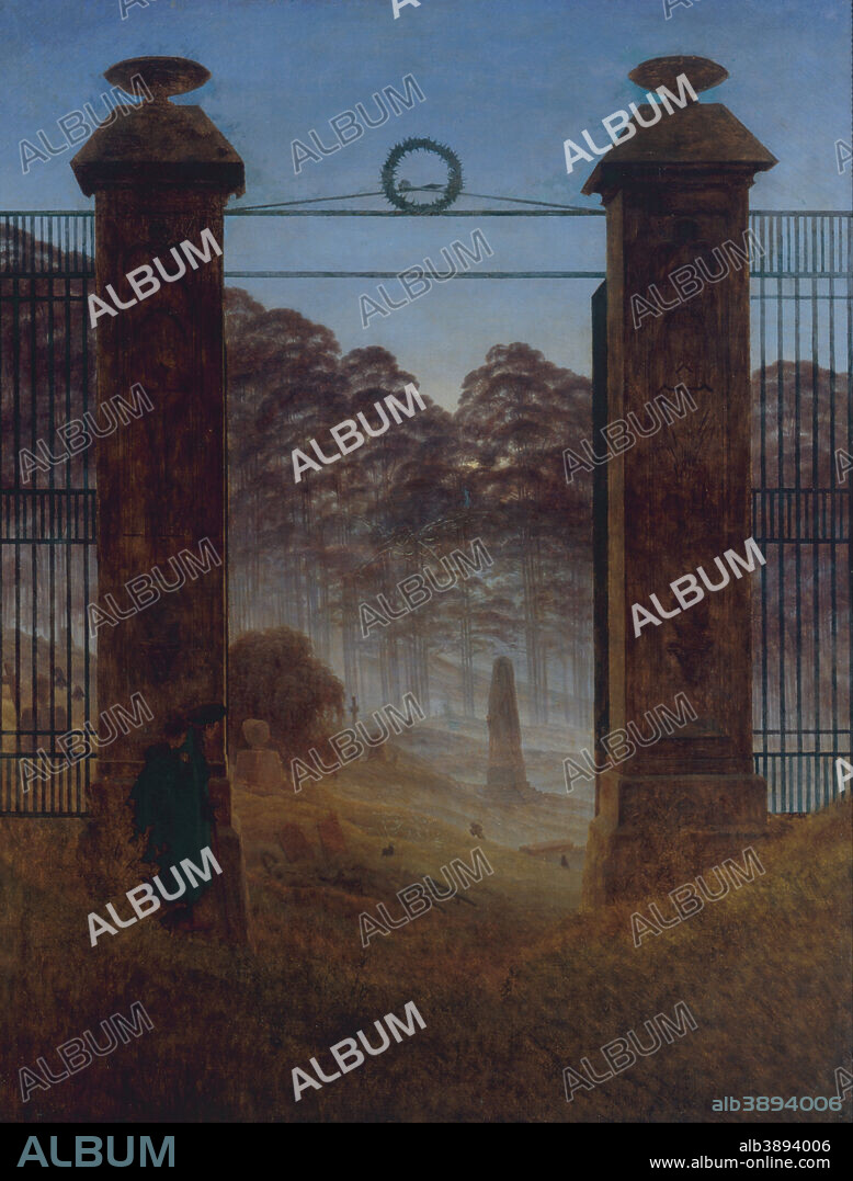 CASPAR DAVID FRIEDRICH. Friedhofseingang The Cemetery Entrance Entrée de cimetière. Date/Period: Ca. 1825. Painting. Oil on canvas. Height: 143 cm (56.2 in); Width: 110 cm (43.3 in).