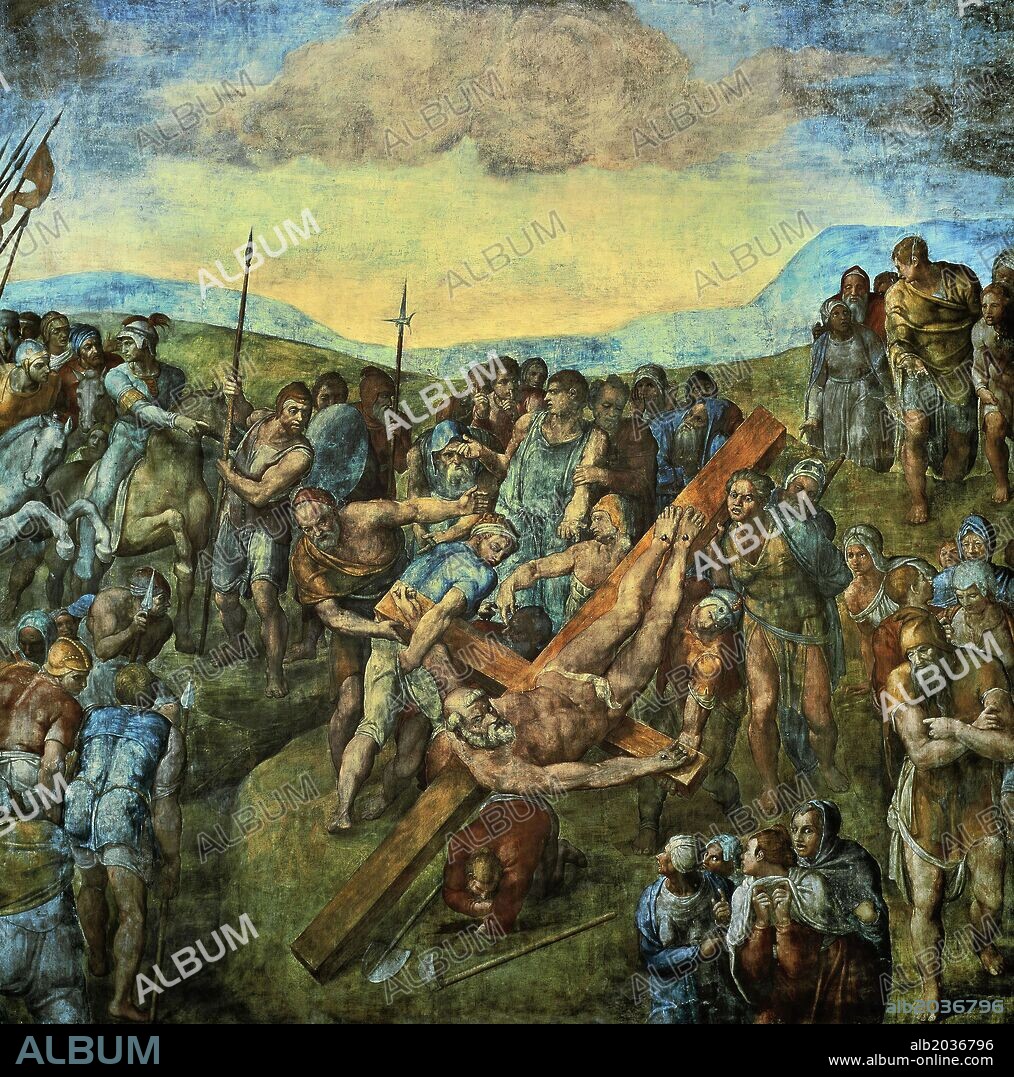 MICHELANGELO. Miguel Ángel / 'The Crucifixion of Saint Peter', 625 x 662 cm.