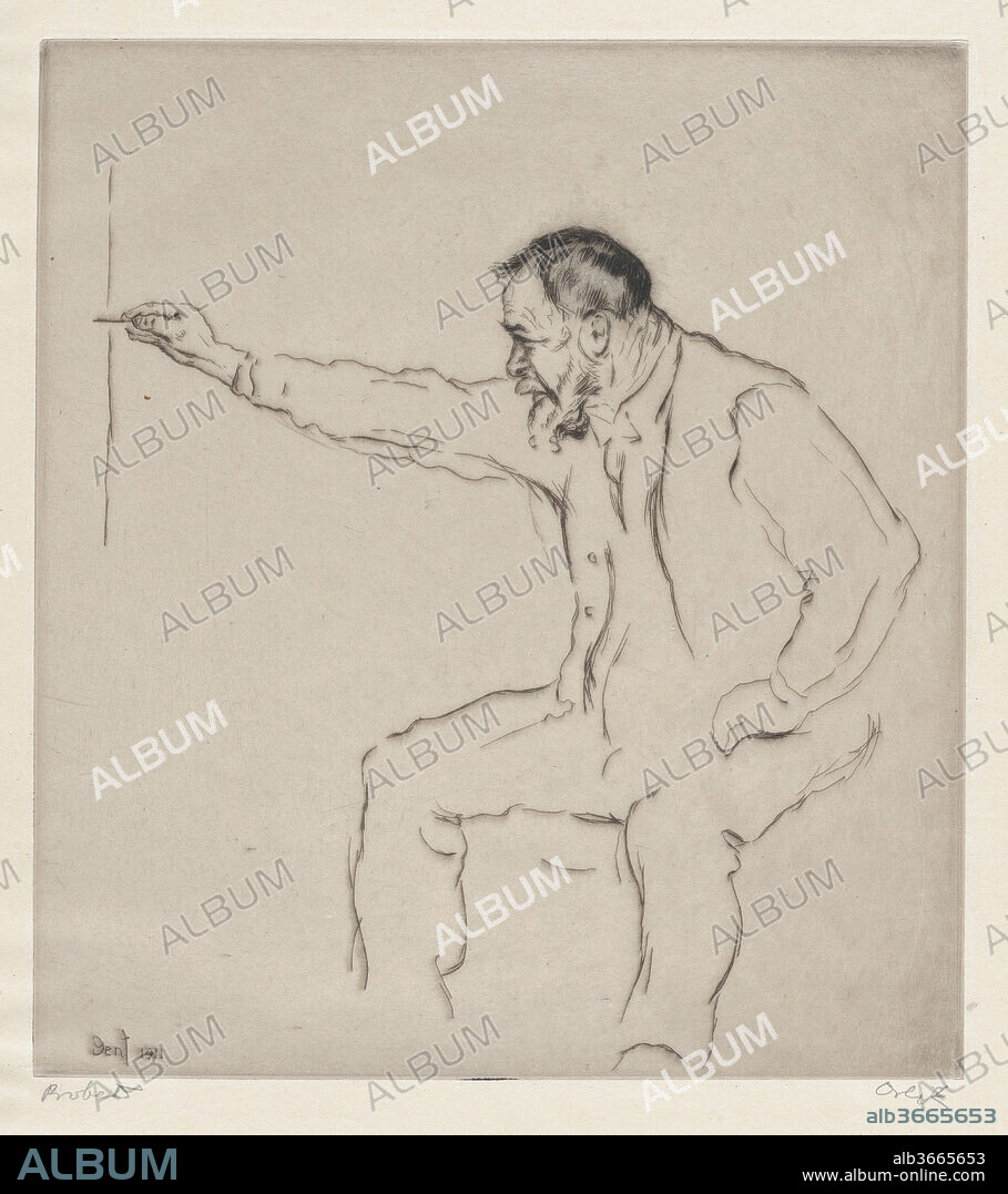 Ferdinand Hodler at the Easel. Artist: Emil Orlik (Austro-Hungarian, Prague 1870-1932 Berlin). Dimensions: sheet: 10 1/8 x 6 3/8 in. (25.7 x 16.2 cm)
plate: 8 1/8 x 5 in. (20.6 x 12.7 cm). Sitter: Ferdinand Hodler (Swiss, Bern 1853-1918 Geneva). Date: 1911.