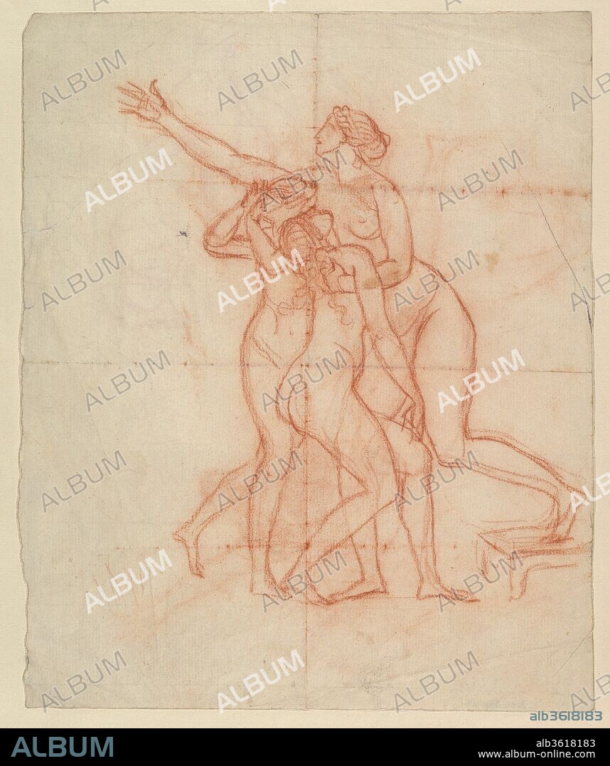 JACQUES LOUIS DAVID. Study for the Wife and Daughters of Brutus (recto);  Study of a Male Nude (verso) - Album alb3618183