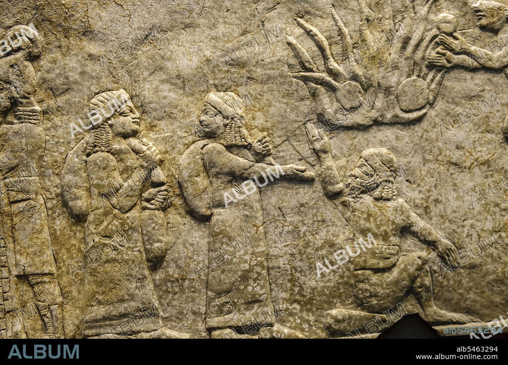 Assyrian relief of Babylonian prisoners, north palace in Nineveh, British museum, London, England, Great Britain.