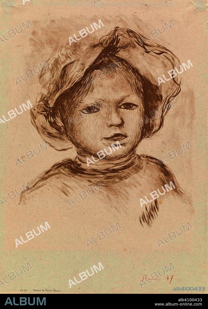 PIERRE AUGUSTE RENOIR. Head of a Child (Tête d'enfant). Dimensions: 39.4 cm x 27.8 cm, 28 cm x 23 cm.