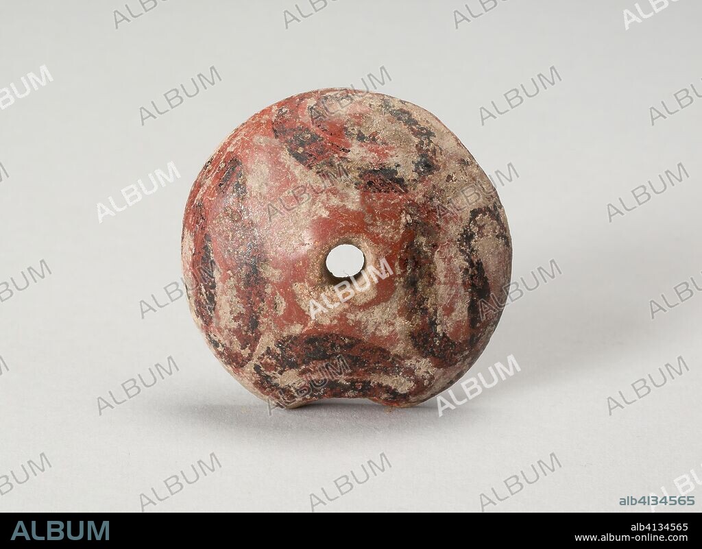 Ear Ornament or Spindle Whorl with Modeled Design. Aztec (Mexica); Valley of Mexico, Mexico. Date: 1450-1521. Dimensions: 1 x 4 cm (3/8 x 1 9/16 in.). Ceramic. Origin: Valley of Mexico.