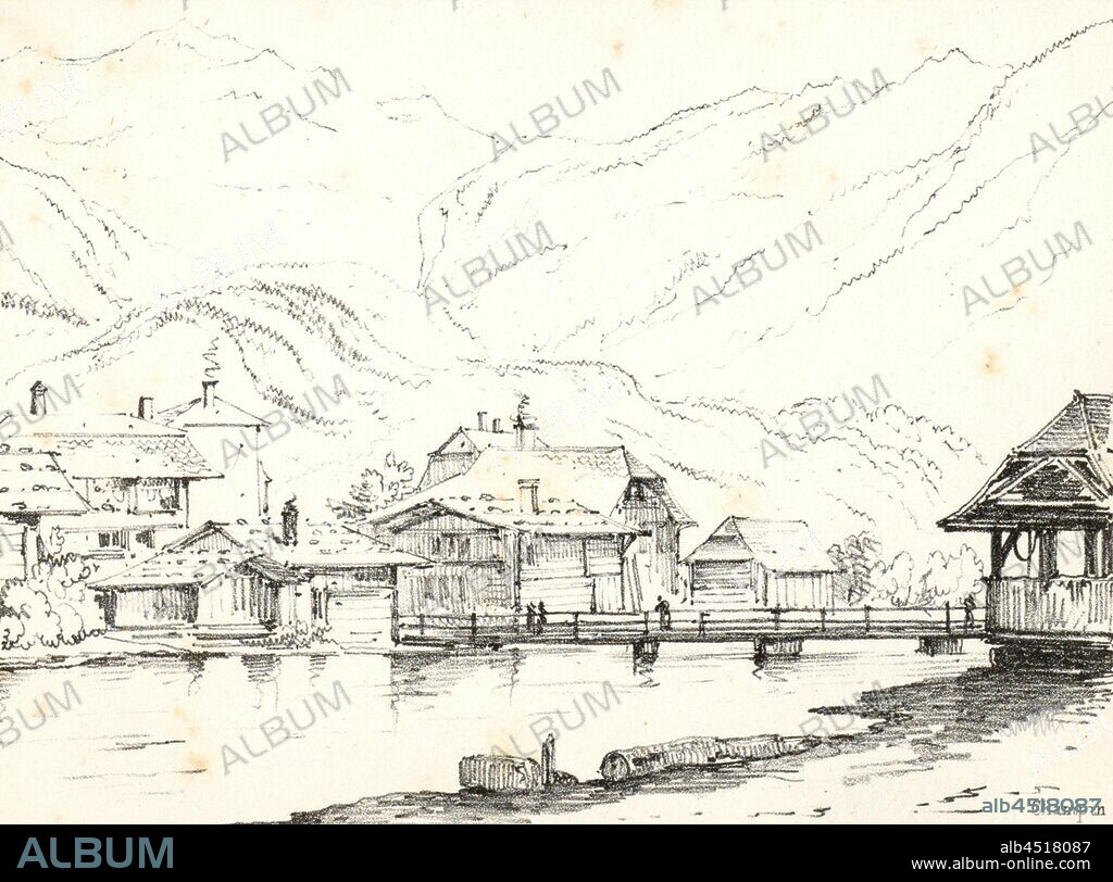 Pont à Interlaken (Canton de Berne), View Interlaken, Fig. 16, p. 55,  Champin, Jean Jacques, 1800, [Jean-Jacques] Champin: Album portatif dédié  aux amateurs et particulièr - Album alb4518087