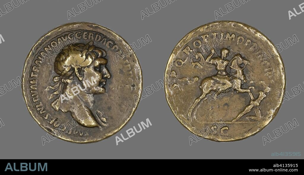 ANCIENT ROMAN. Sestertius (Coin) Portraying Emperor Trajan Conquering ...