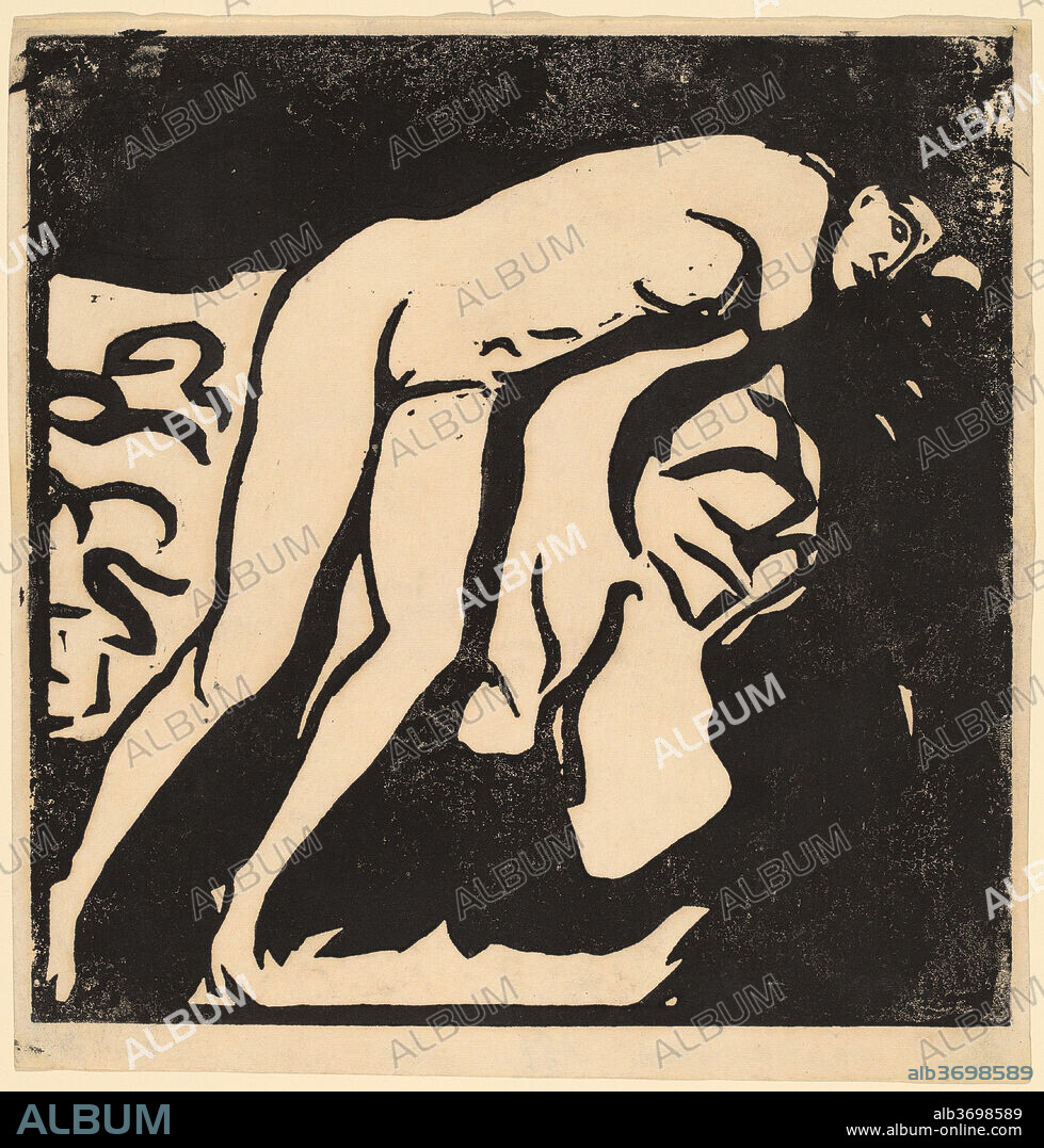 ERNST LUDWIG KIRCHNER. Nude Girl. Dated: 1906. Dimensions: image: 24 x 24  cm (9 7/16 x 9 7/16 in.) sheet: 25.7 x 24.8 cm (10 1/8 x 9 3/4 in.).  Medium: woodcut printed in - Album alb3698589