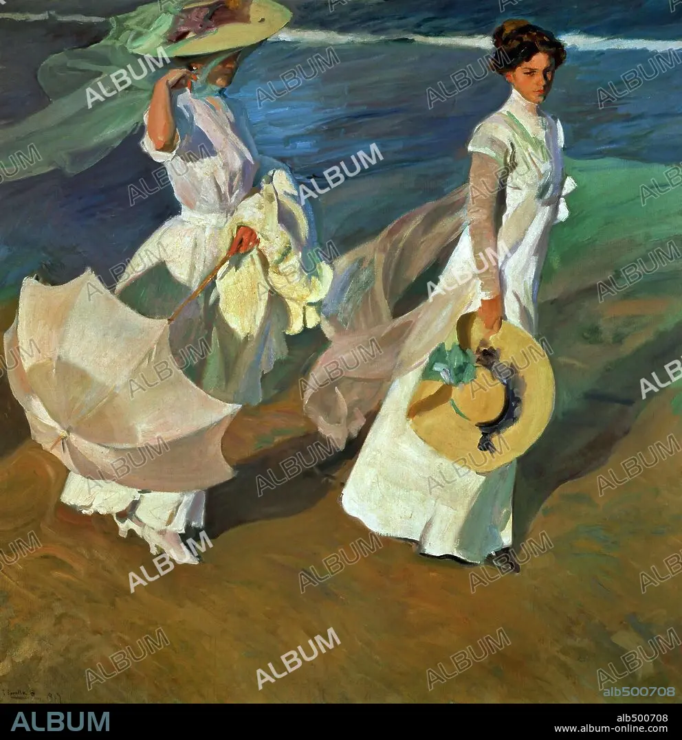 JOAQUIN SOROLLA. Joaquín Sorolla / 'Walk on the Beach', 1909, Oil 