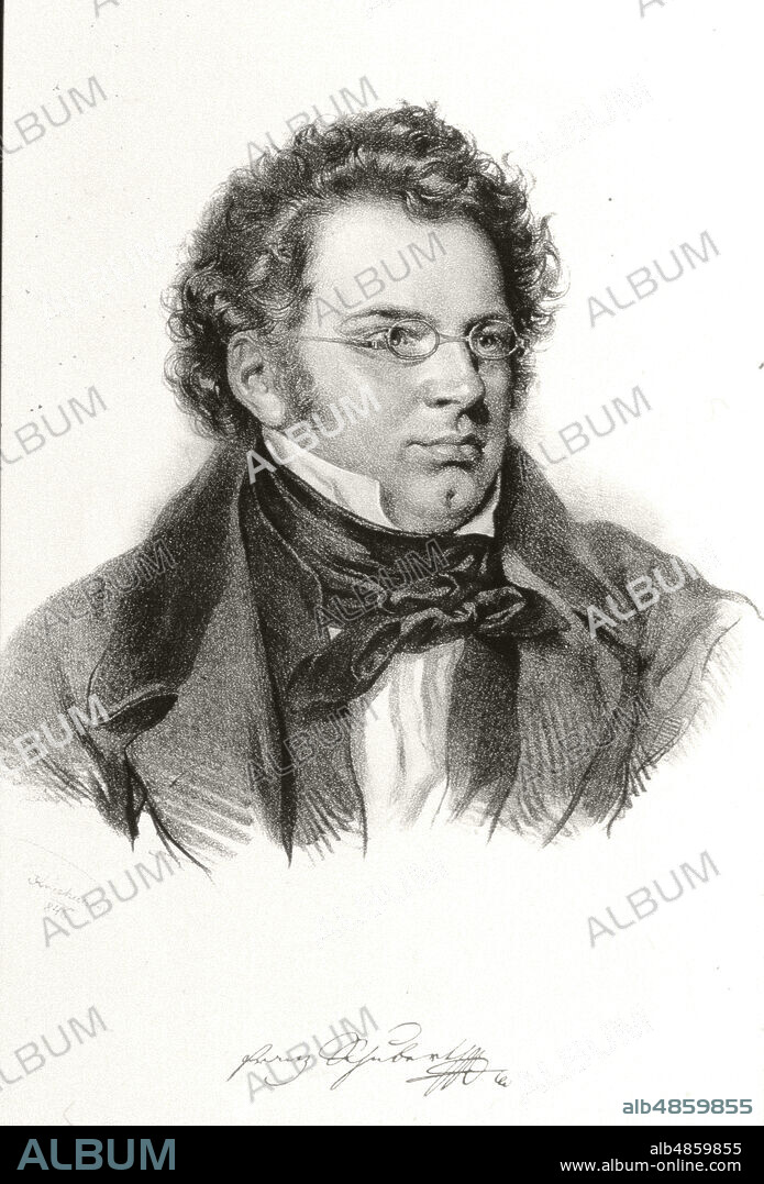 "Portrait of Franz Schubert". Lithograph based on a pencil - charcoal drawing.