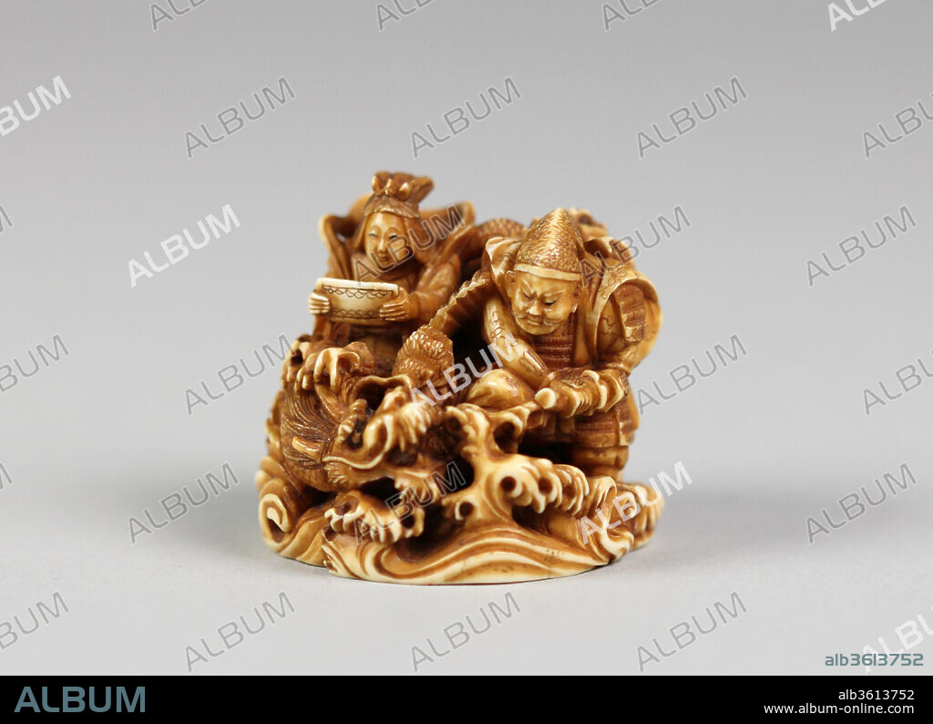 Netsuke of Two Seated Figures and a Dragon. Culture: Japan. Dimensions: H. 1 5/8 in. (4.1 cm); W. 1 5/8 in. (4.1 cm); L. 1 5/8 in. (4.1 cm). Date: 18th-19th century.