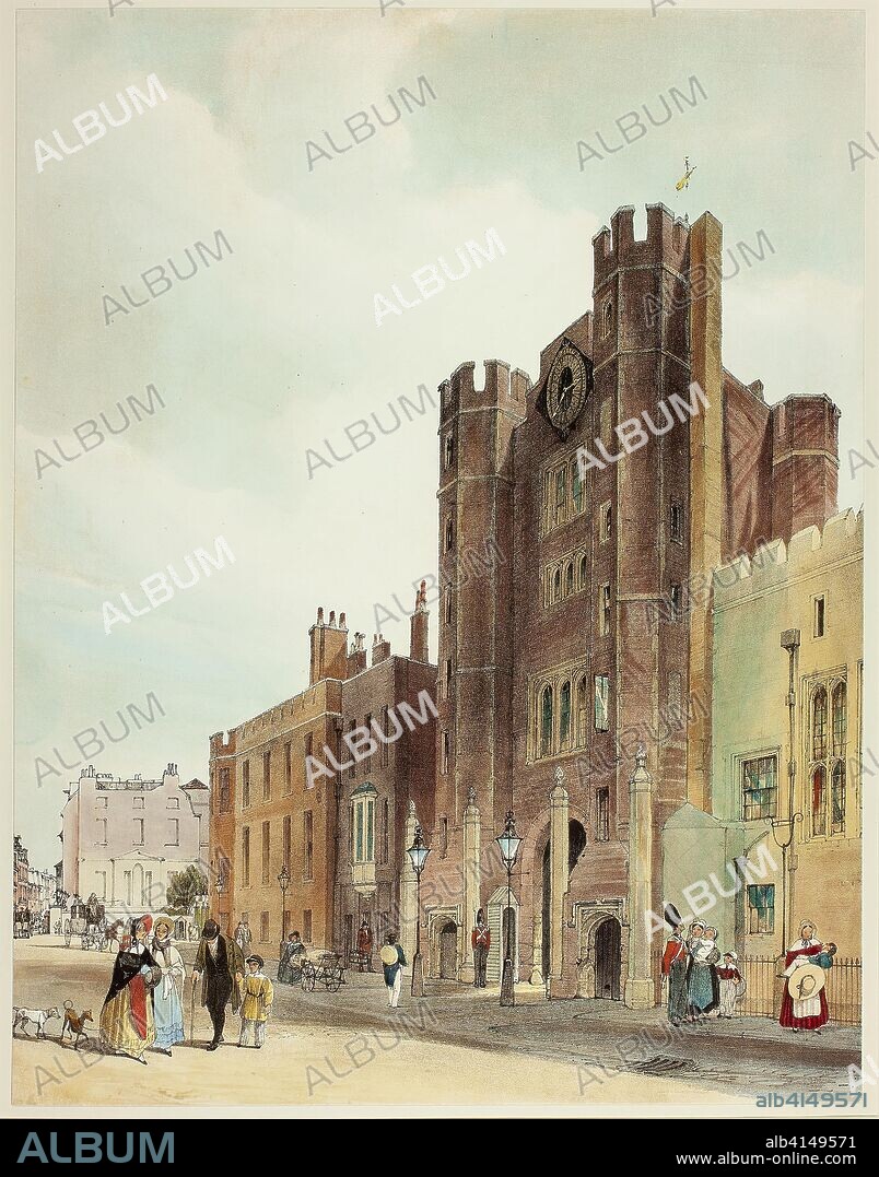 St. James Palace, plate ten from Original Views of London as It Is. Thomas Shotter Boys (English, 1803-1874); designed by Charles Ollier (English, 1788-1859). Date: 1842. Dimensions: 400 × 312 mm. Hand-colored lithograph on paper. Origin: England.