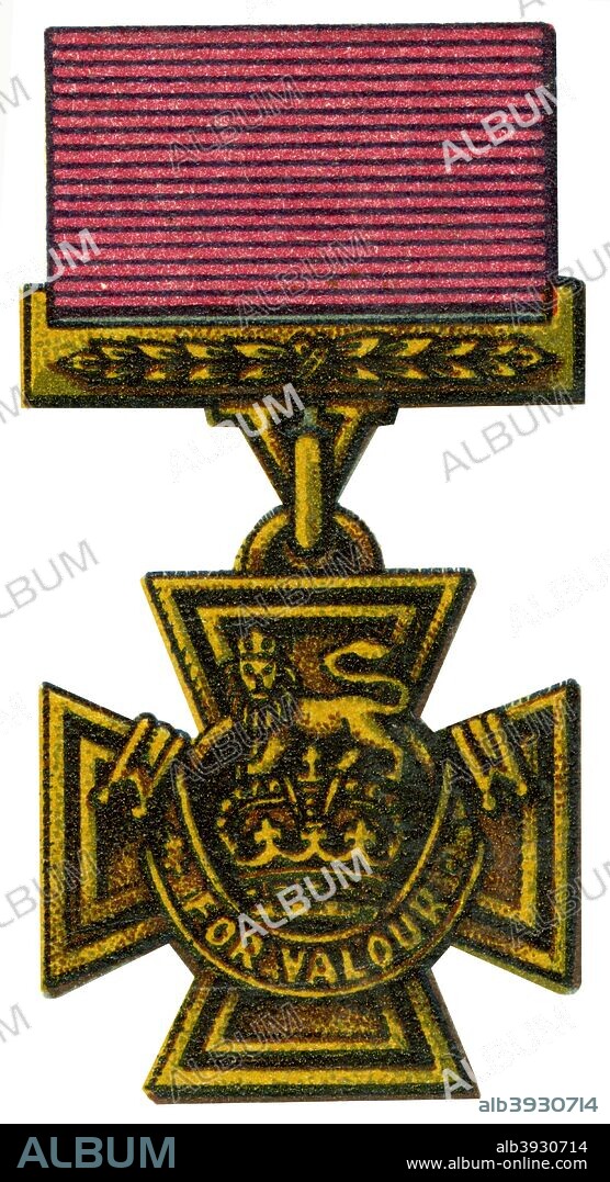 The Victoria Cross, 1941. The Victoria Cross was instituted in 1856 for all ranks of the British army and navy. It was first conferred by Queen Victoria on 62 men in June 1857. The decoration is a Maltese cross, originally said to have been made from Russian cannon captured at Sevastopol in the Crimean War, with a red ribbon for the army, and a blue ribbon when awarded to naval servicemen. A print from Medals and Decorations of the British Commonwealth of Nations, Hortors Ltd, South Africa. The album contains cards issued by The United Tobacco Cos (South) Ltd, and Westminster Tobacco Co.