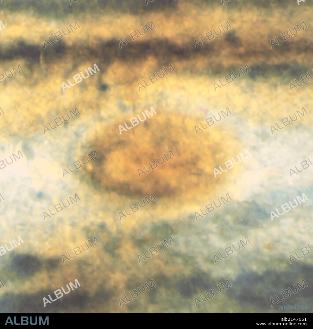 The Red Spot is the largest known storm in the Solar System. With a diameter of 15,400 miles, it is almost twice the size of the entire Earth and one-sixth the diameter of Jupiter itself. (Photo by: Universal History Archive/UIG via Getty Images).