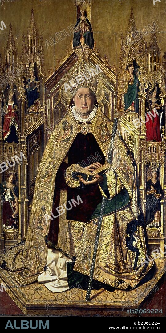 BARTOLOMÉ BERMEJO. Bartolomé Bermejo / 'Saint Dominic of Silos enthroned as Bishop', 1474-1477, Spanish School, Oil on panel, 242 cm x 130 cm, P01323.