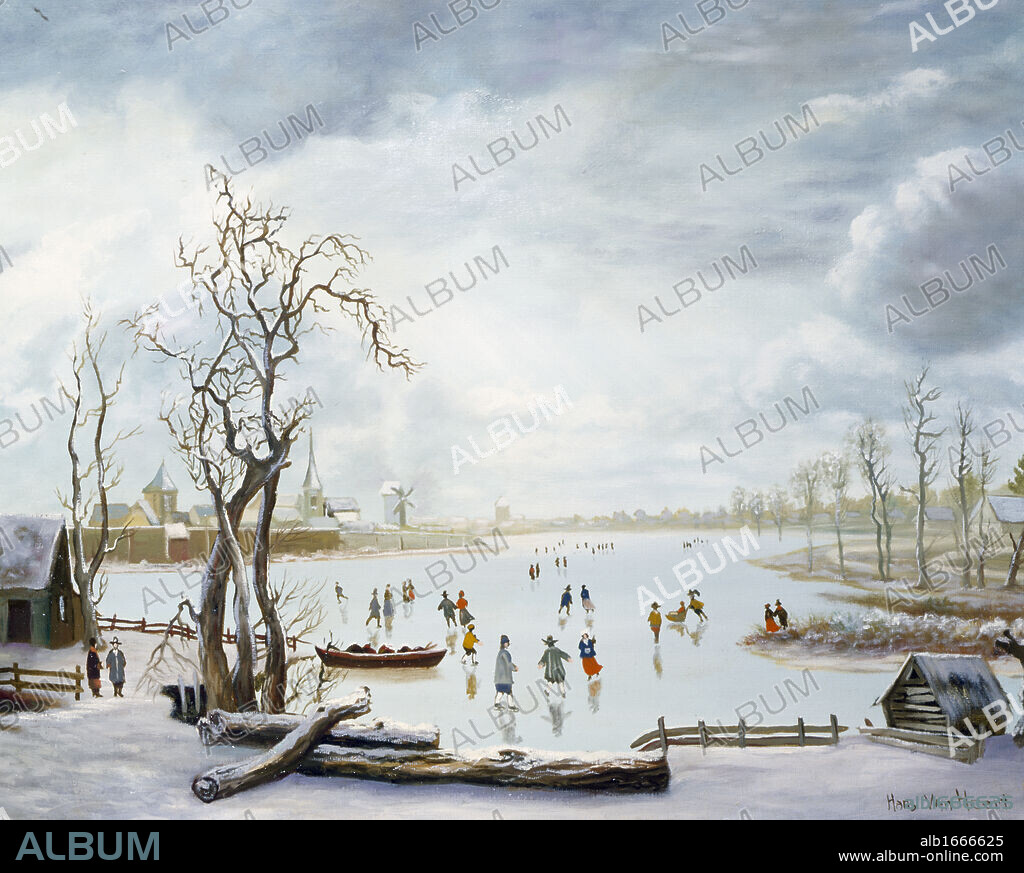 HANS VAN HEERT. Frozen River Scene, Heert, Hans van (/Dutch).