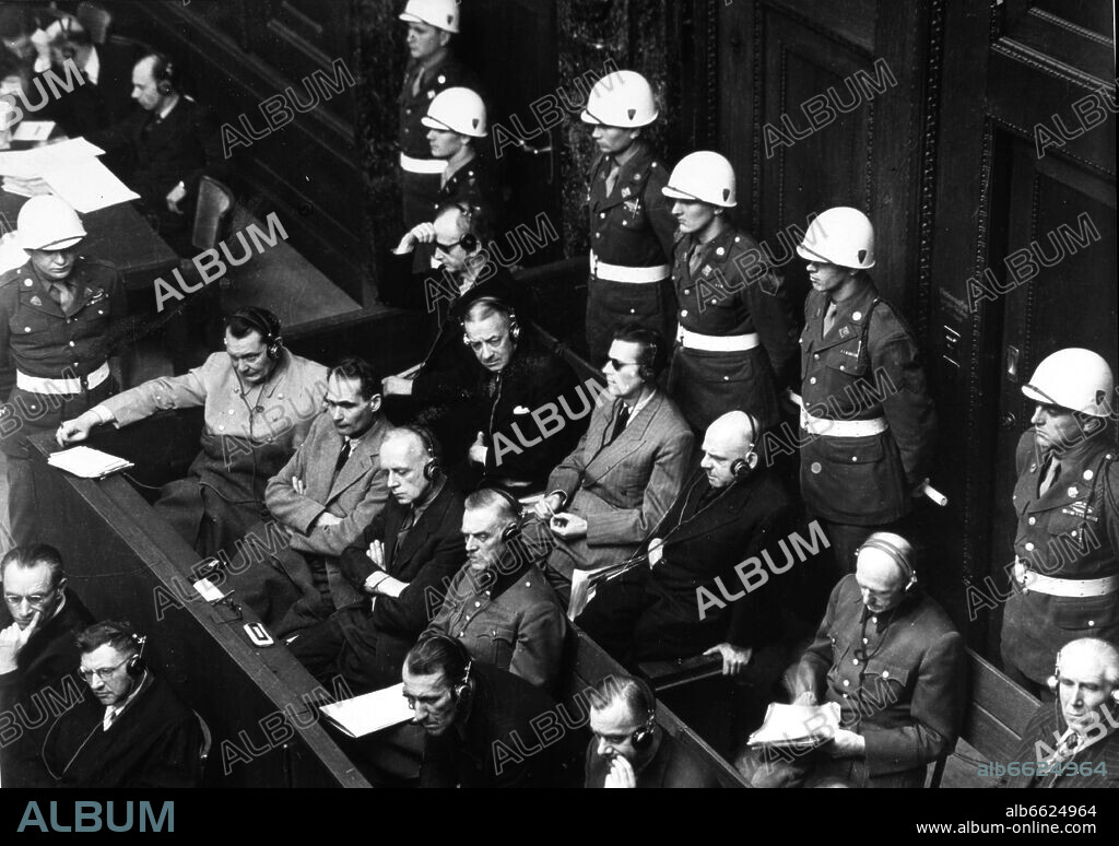 Alfredd Rosenberg, HERMANN GÖRING, ERNST KALTENBRUNNER, Karl Dönitz, WILHELM KEITEL, ERICH RAEDER, JOACHIM VON RIBBENTROP, RUDOLF HESS, FRITZ SAUCKEL and BALDUR VON SCHIRACH. Nuremberg Trials in 1946. Main defendants from left: Hermann Göring, Rudolf Hess, Joachim von Ribbentrop, Wilhelm Keitel, Ernst Kaltenbrunner, Alfred Rosenberg. Second row from left: Karl Dönitz, Erich Raeder, Baldur von Schirach, Fritz Sauckel.

Photo: Yevgeny Khaldei. 01/03/1946